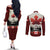 Canada Flag Couples Matching Off The Shoulder Long Sleeve Dress and Long Sleeve Button Shirt Maple Leaf & Plaid Pattern Design