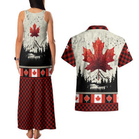 Canada Flag Couples Matching Tank Maxi Dress and Hawaiian Shirt Maple Leaf & Plaid Pattern Design