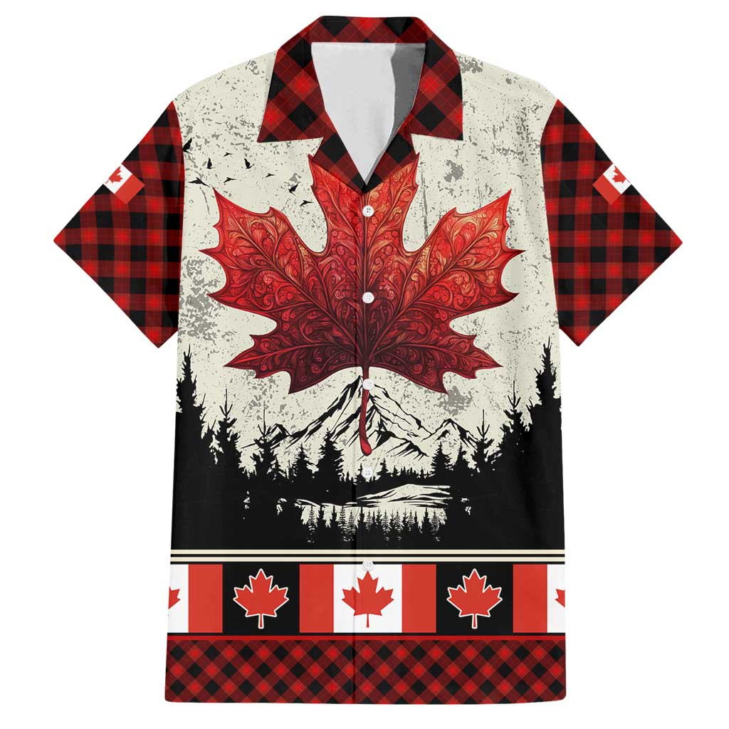 Canada Flag Family Matching Long Sleeve Bodycon Dress and Hawaiian Shirt Maple Leaf & Plaid Pattern Design