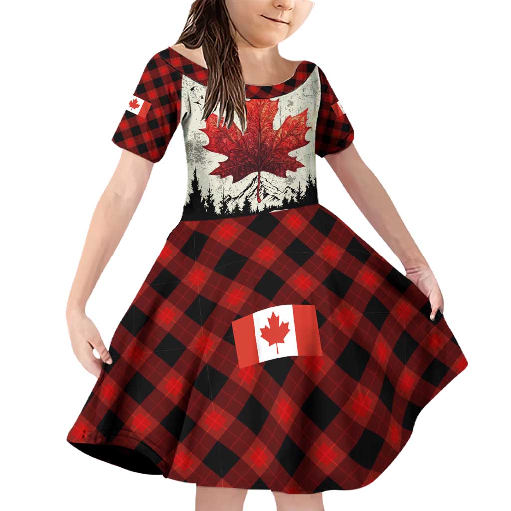 Canada Flag Family Matching Off Shoulder Short Dress and Hawaiian Shirt Maple Leaf & Plaid Pattern Design