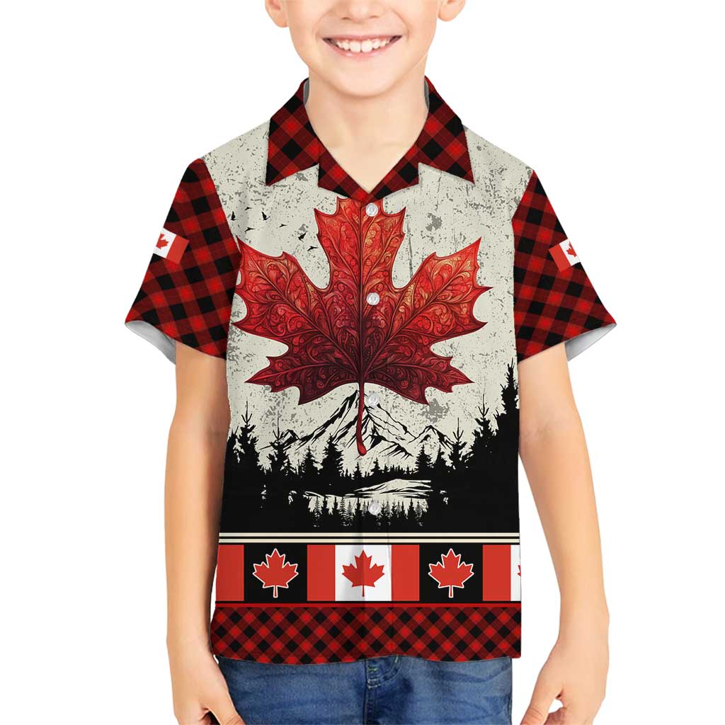 Canada Flag Family Matching Summer Maxi Dress and Hawaiian Shirt Maple Leaf & Plaid Pattern Design