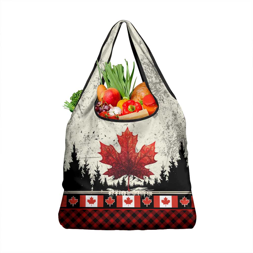 Canada Flag Grocery Bag Maple Leaf & Plaid Pattern Design