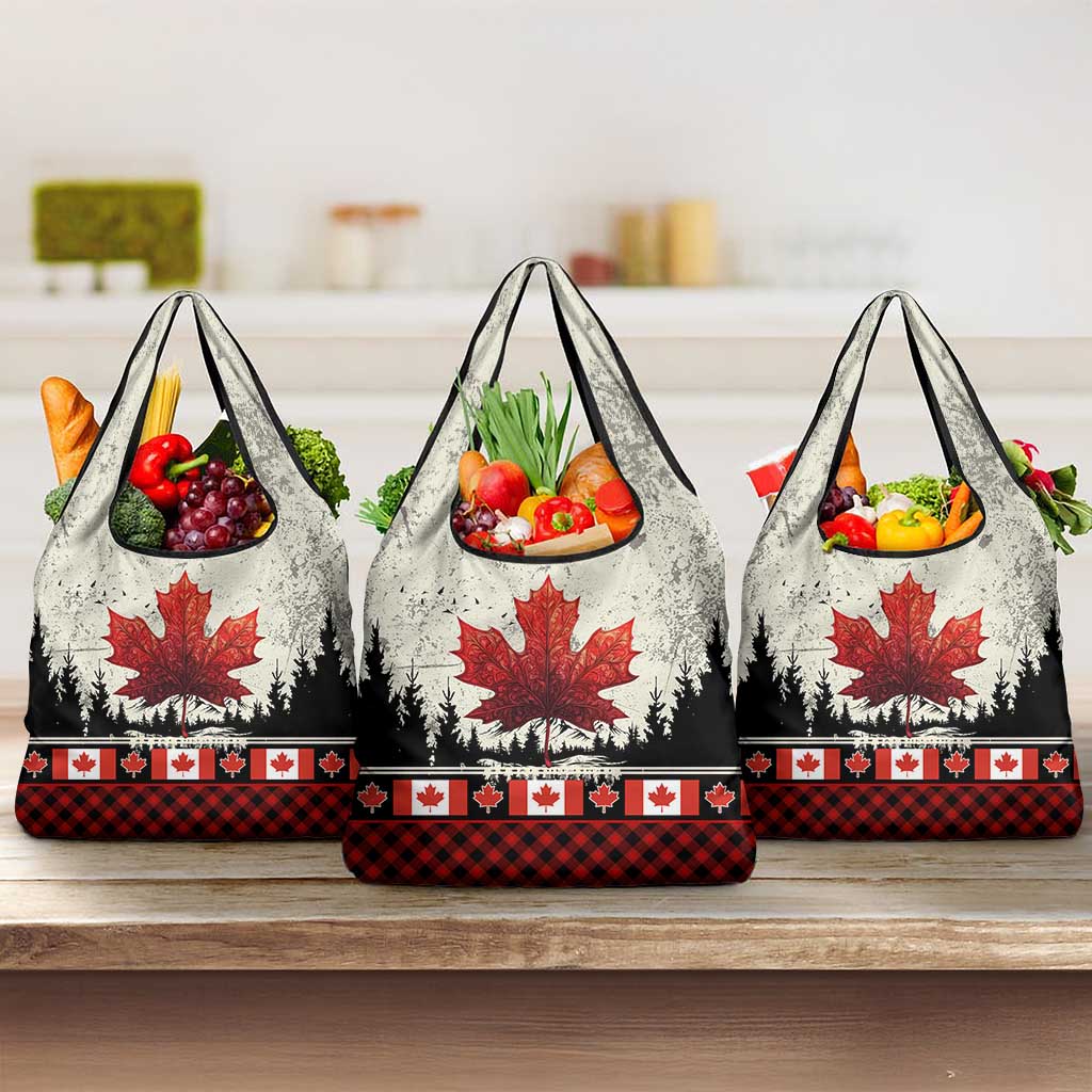 Canada Flag Grocery Bag Maple Leaf & Plaid Pattern Design