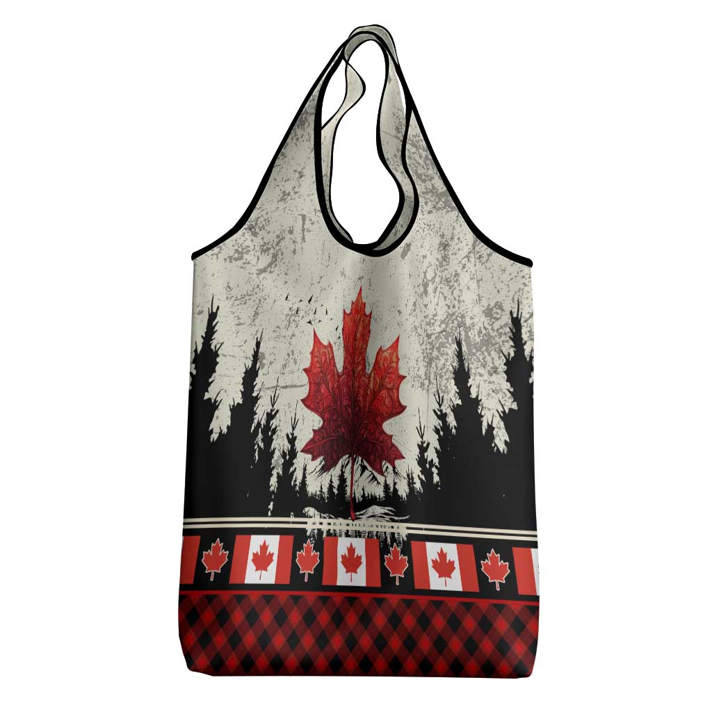 Canada Flag Grocery Bag Maple Leaf & Plaid Pattern Design
