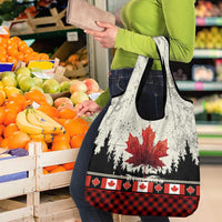 Canada Flag Grocery Bag Maple Leaf & Plaid Pattern Design