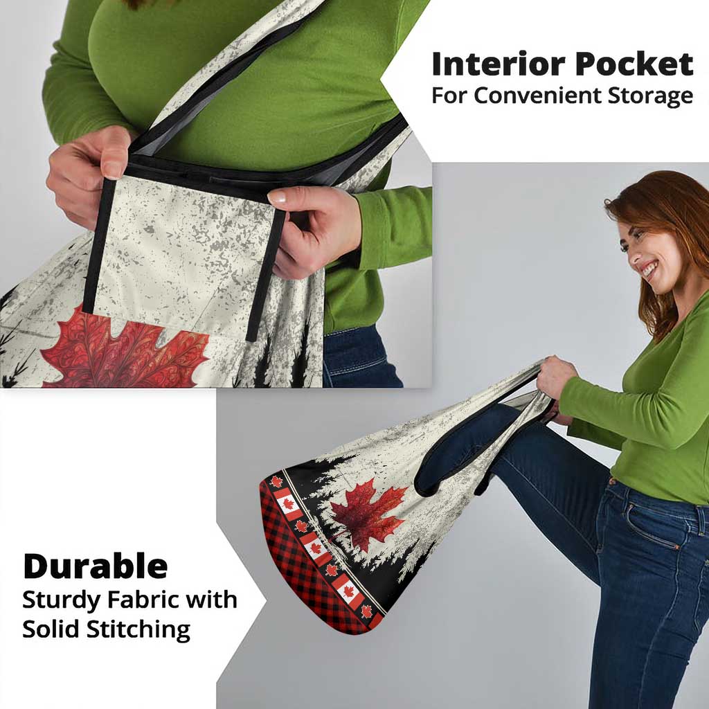 Canada Flag Grocery Bag Maple Leaf & Plaid Pattern Design