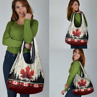 Canada Flag Grocery Bag Maple Leaf & Plaid Pattern Design