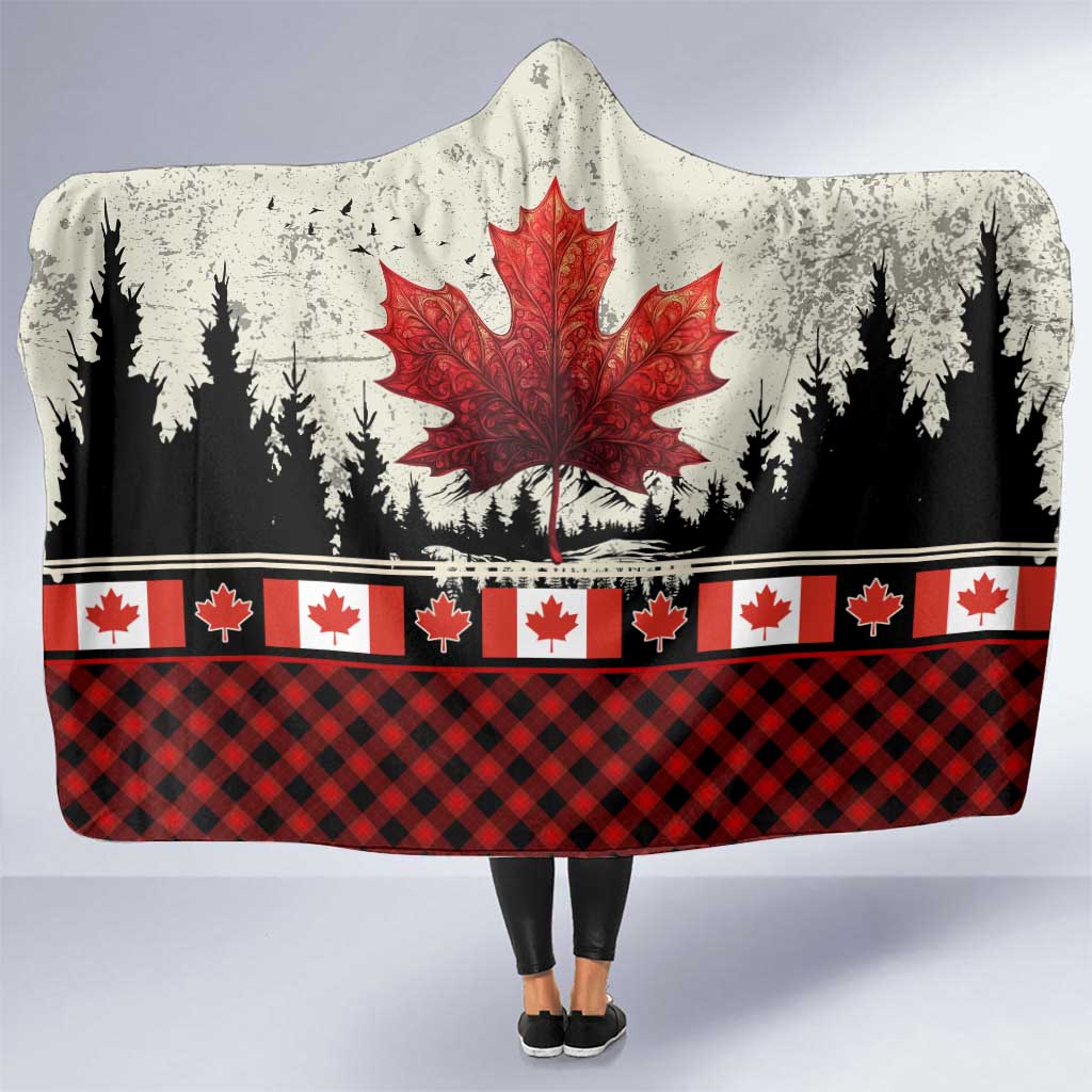 Canada Flag Hooded Blanket Maple Leaf & Plaid Pattern Design