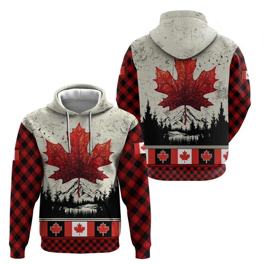 Canada Flag Hoodie Maple Leaf & Plaid Pattern Design