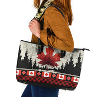 Canada Flag Leather Tote Bag Maple Leaf & Plaid Pattern Design