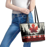 Canada Flag Leather Tote Bag Maple Leaf & Plaid Pattern Design