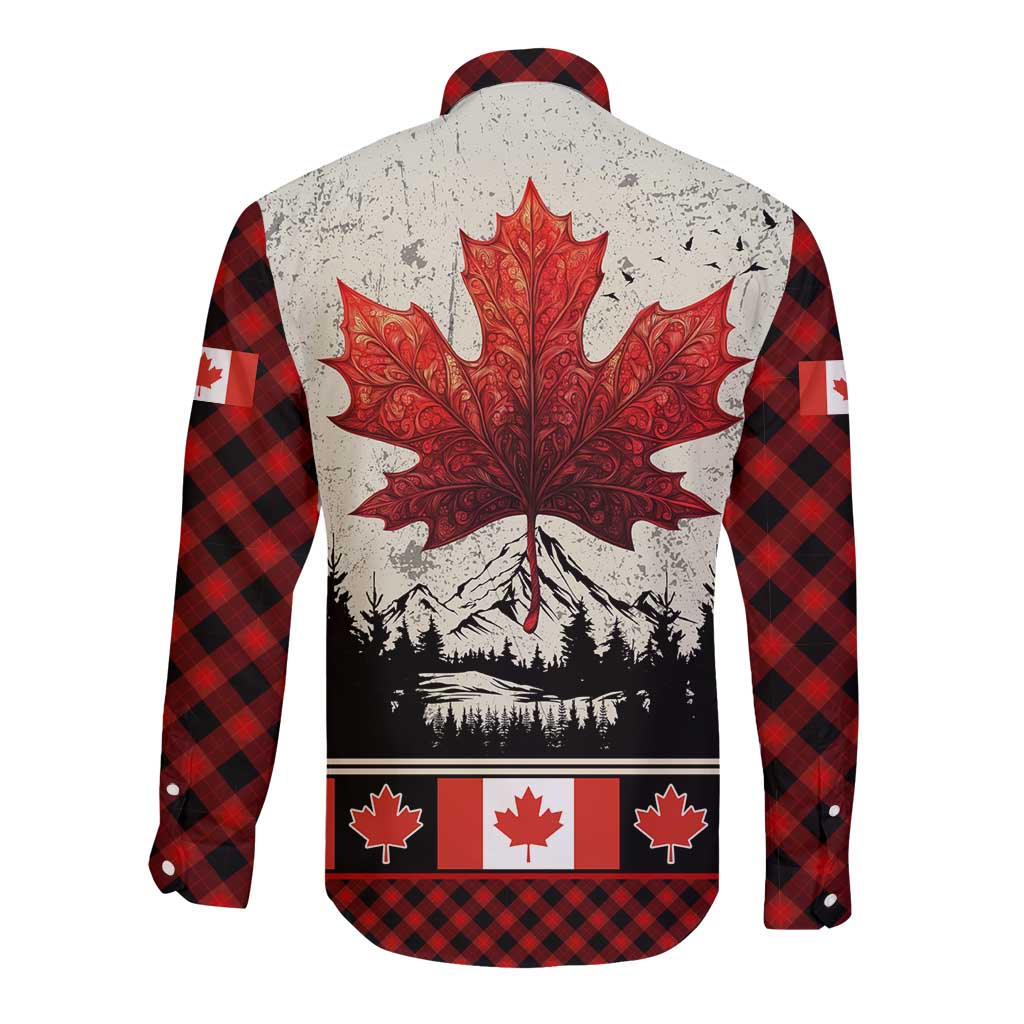 Canada Flag Long Sleeve Button Shirt Maple Leaf & Plaid Pattern Design