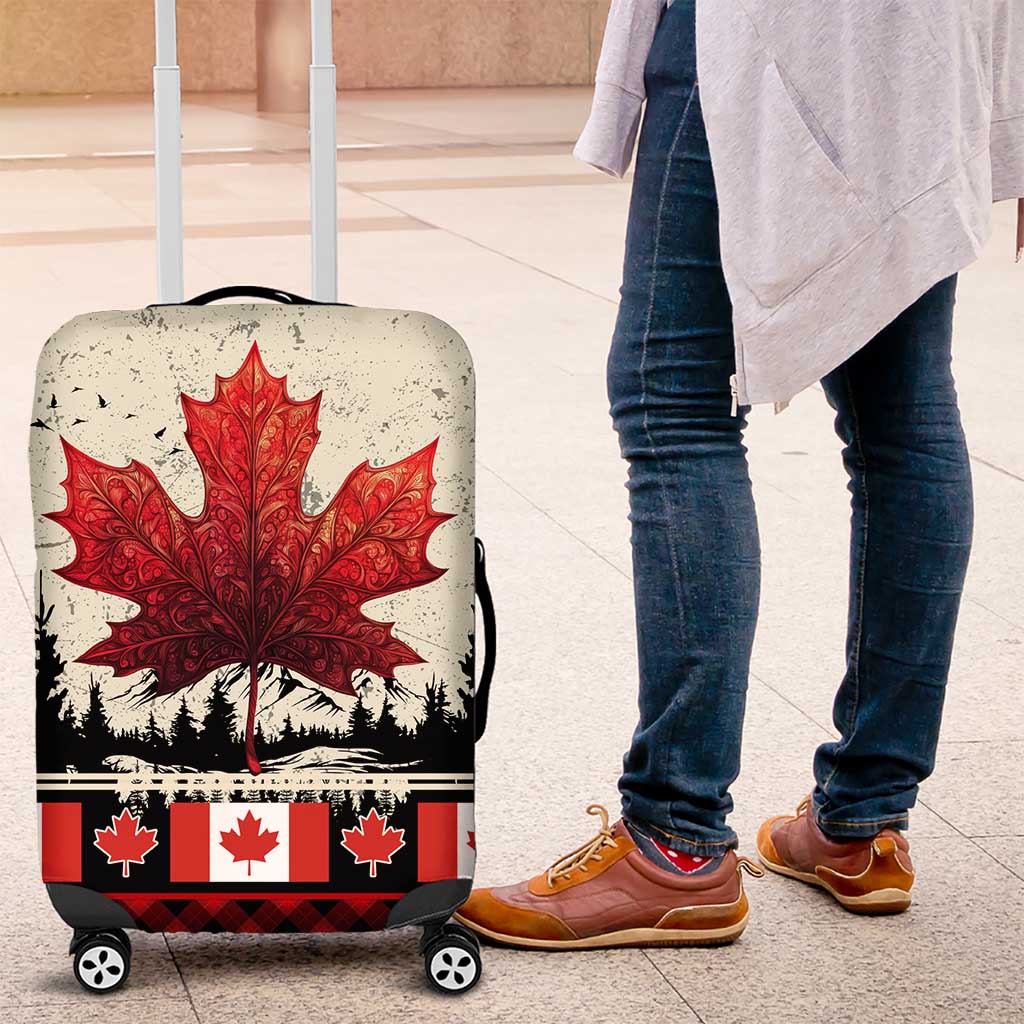 Canada Flag Luggage Cover Maple Leaf & Plaid Pattern Design