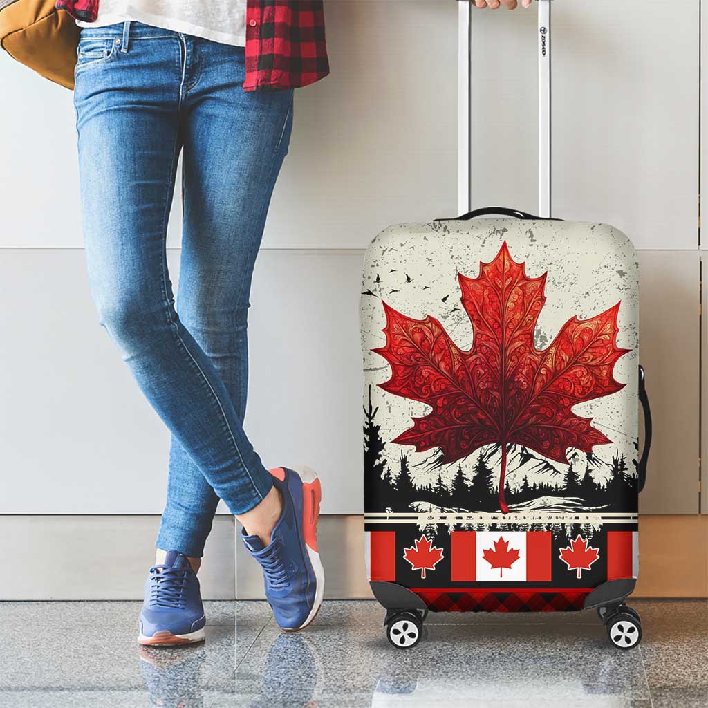 Canada Flag Luggage Cover Maple Leaf & Plaid Pattern Design