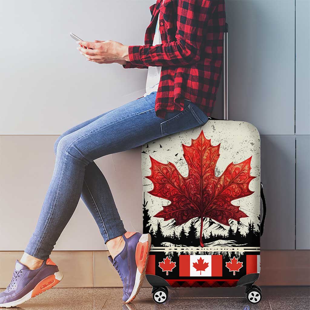 Canada Flag Luggage Cover Maple Leaf & Plaid Pattern Design