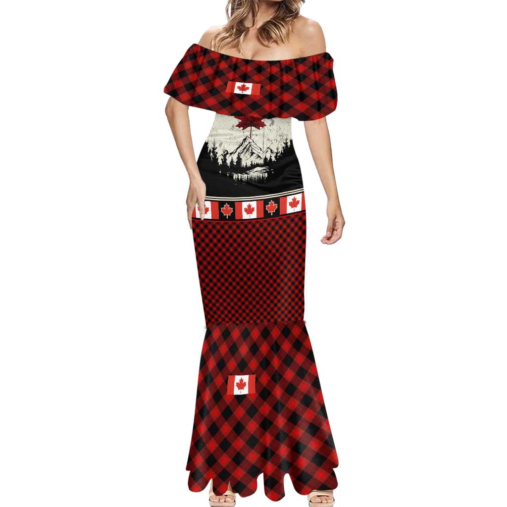 Canada Flag Mermaid Dress Maple Leaf & Plaid Pattern Design