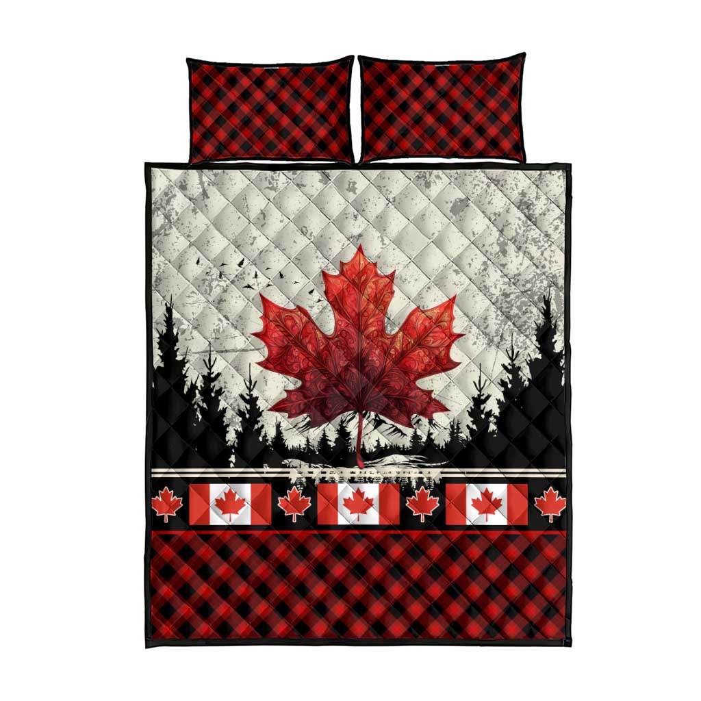 Canada Flag Quilt Bed Set Maple Leaf & Plaid Pattern Design