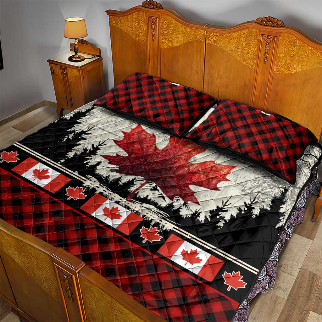 Canada Flag Quilt Bed Set Maple Leaf & Plaid Pattern Design