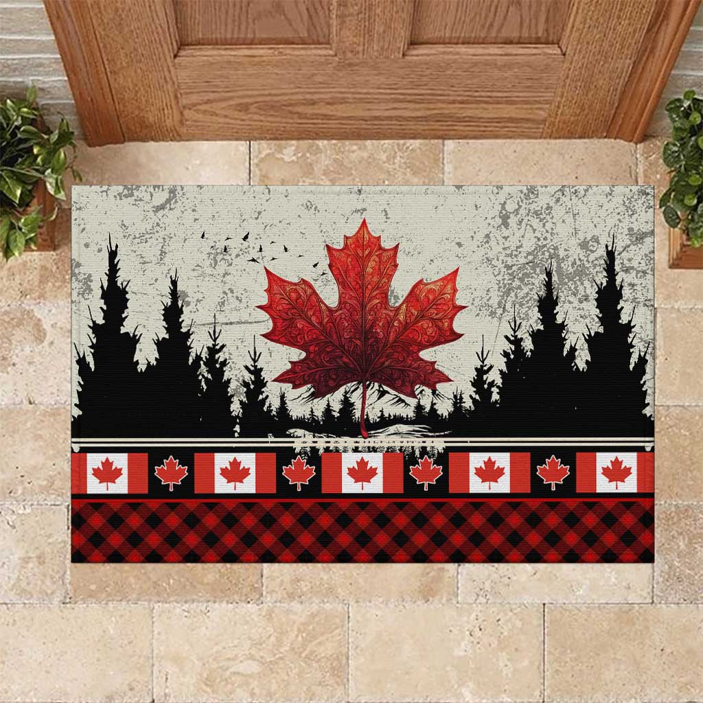 Canada Flag Rubber Doormat Maple Leaf & Plaid Pattern Design