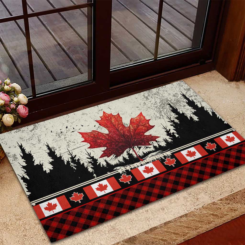 Canada Flag Rubber Doormat Maple Leaf & Plaid Pattern Design
