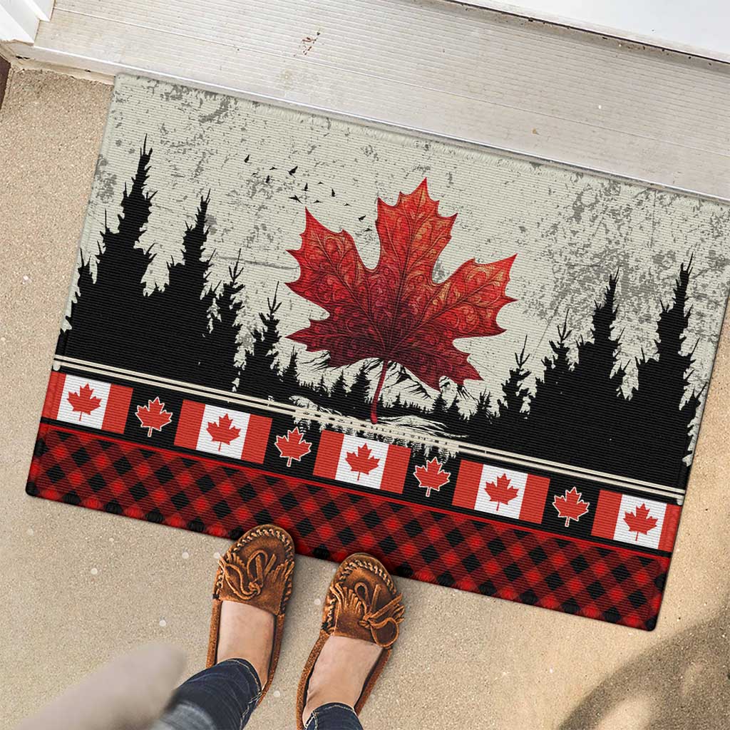 Canada Flag Rubber Doormat Maple Leaf & Plaid Pattern Design