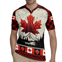Canada Flag Rugby Jersey Maple Leaf & Plaid Pattern Design