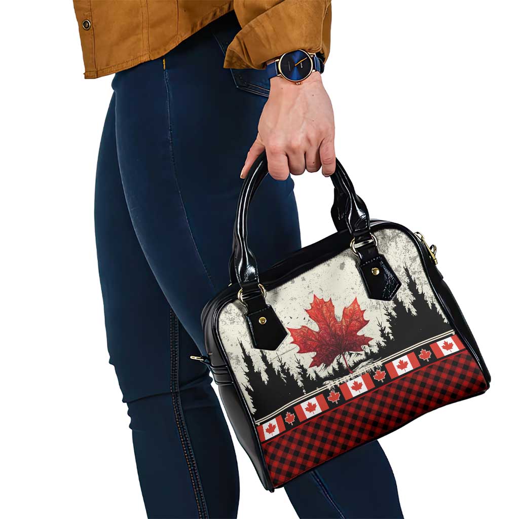 Canada Flag Shoulder Handbag Maple Leaf & Plaid Pattern Design