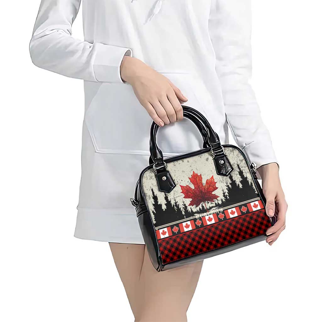 Canada Flag Shoulder Handbag Maple Leaf & Plaid Pattern Design