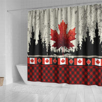 Canada Flag Shower Curtain Maple Leaf & Plaid Pattern Design