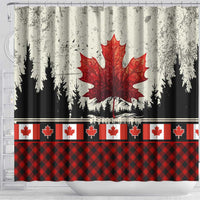 Canada Flag Shower Curtain Maple Leaf & Plaid Pattern Design