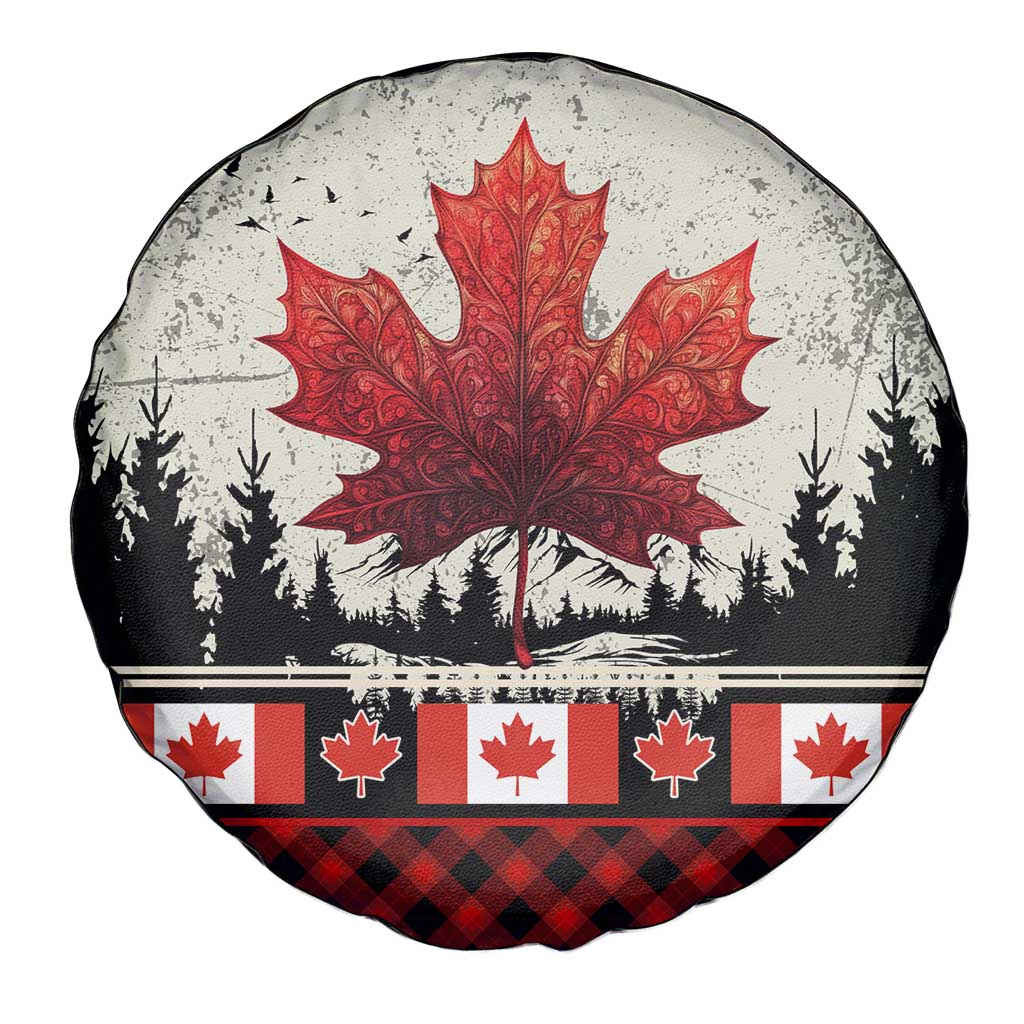 Canada Flag Spare Tire Cover Maple Leaf & Plaid Pattern Design