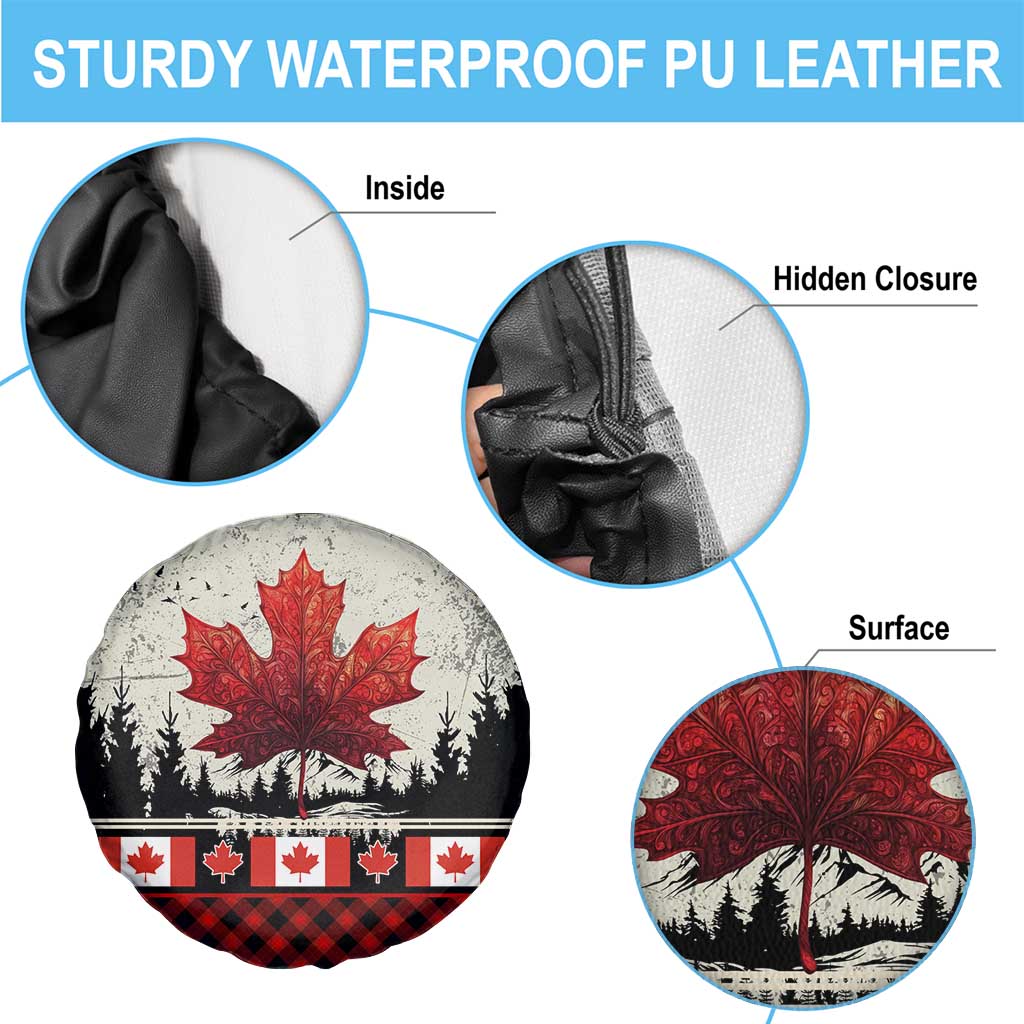 Canada Flag Spare Tire Cover Maple Leaf & Plaid Pattern Design