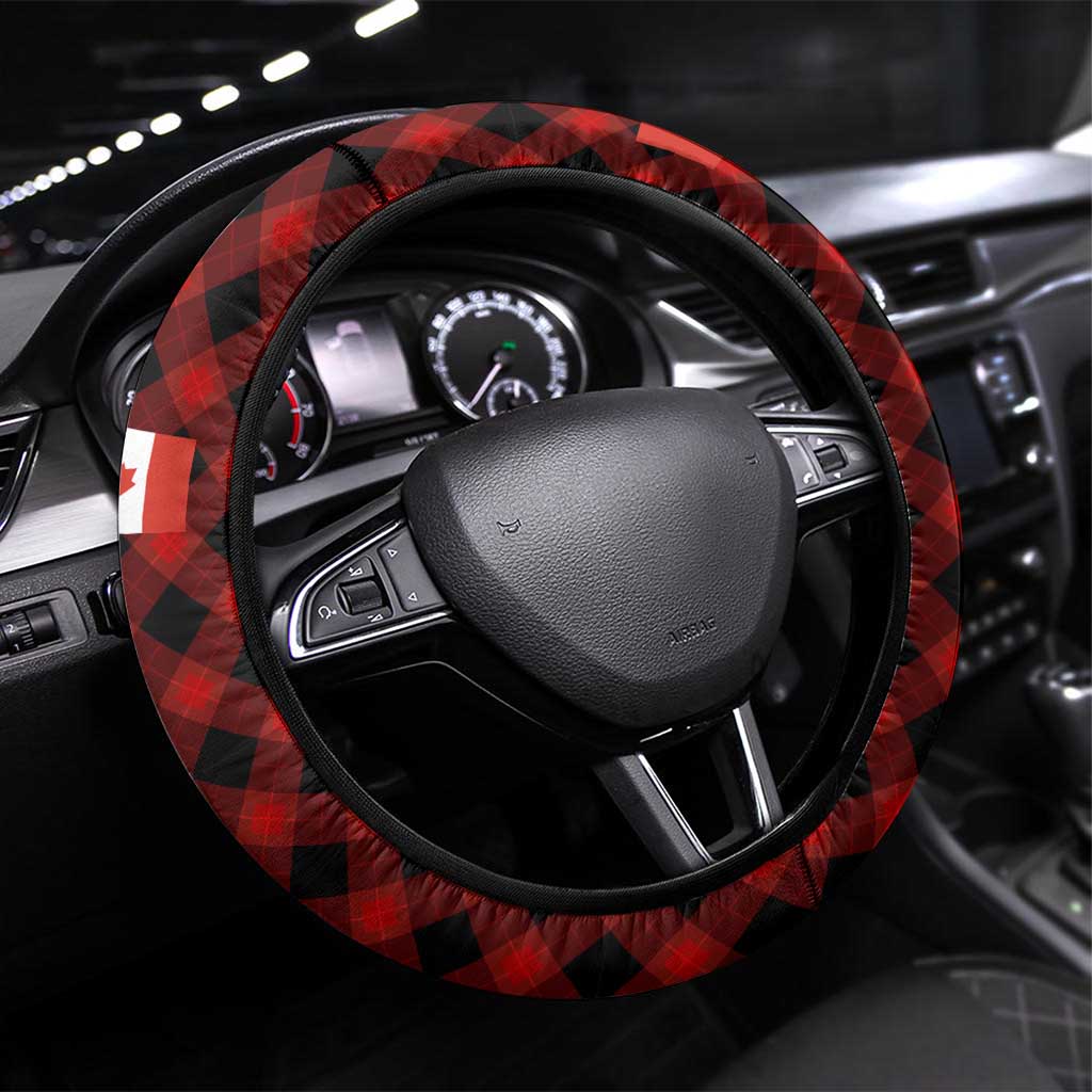 Canada Flag Steering Wheel Cover Maple Leaf & Plaid Pattern Design