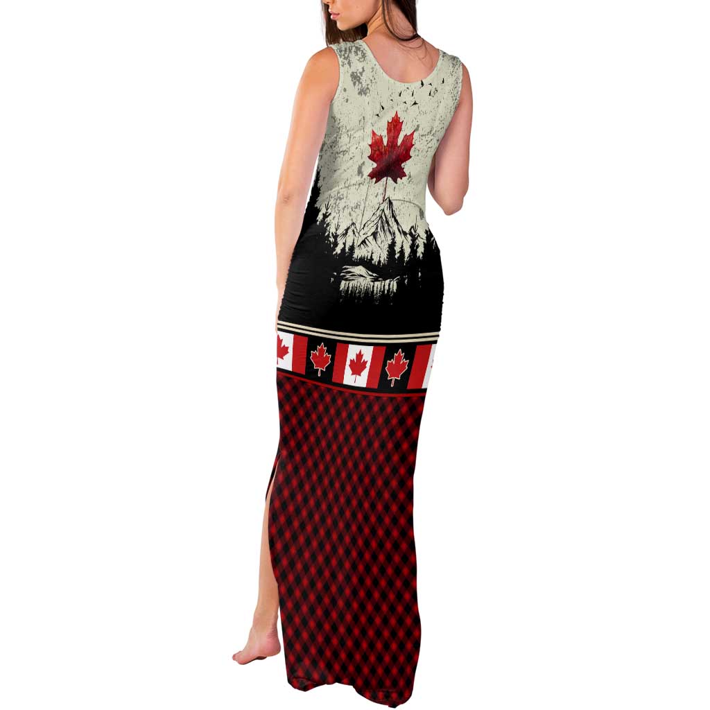 Canada Flag Tank Maxi Dress Maple Leaf & Plaid Pattern Design