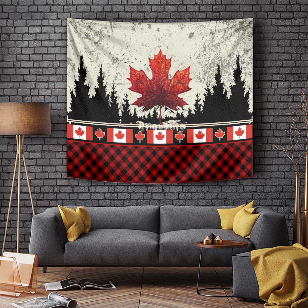 Canada Flag Tapestry Maple Leaf & Plaid Pattern Design