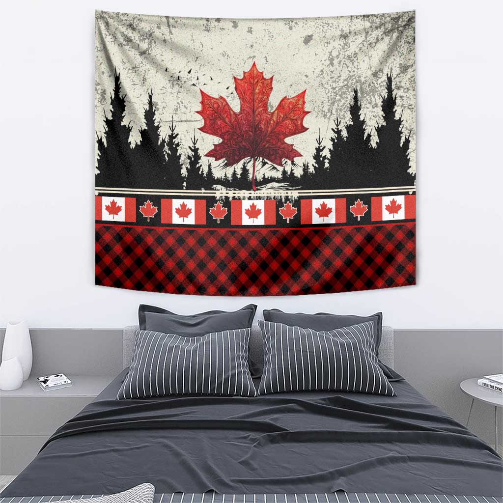 Canada Flag Tapestry Maple Leaf & Plaid Pattern Design