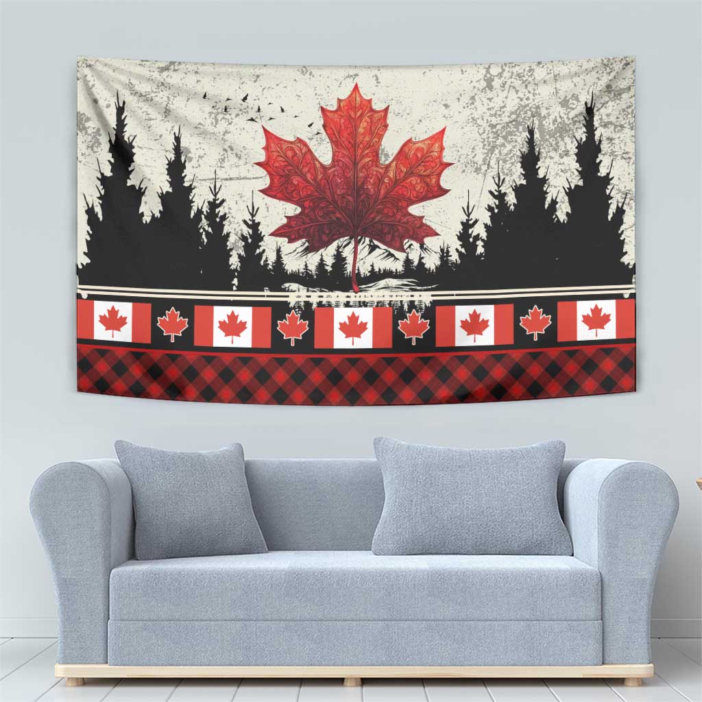 Canada Flag Tapestry Maple Leaf & Plaid Pattern Design