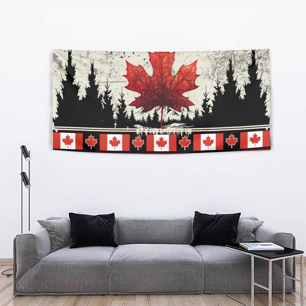 Canada Flag Tapestry Maple Leaf & Plaid Pattern Design