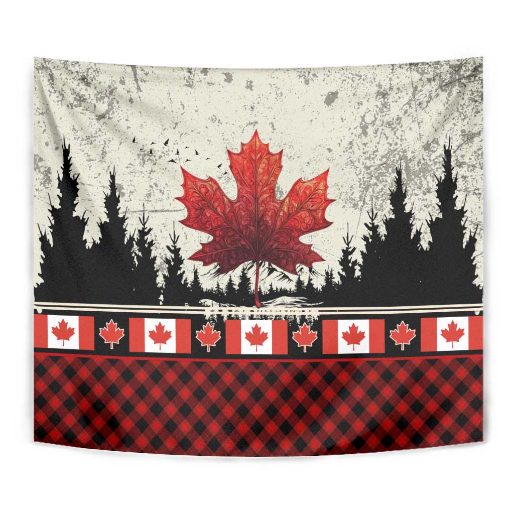 Canada Flag Tapestry Maple Leaf & Plaid Pattern Design