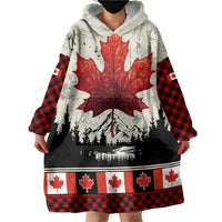 Canada Flag Wearable Blanket Hoodie Maple Leaf & Plaid Pattern Design