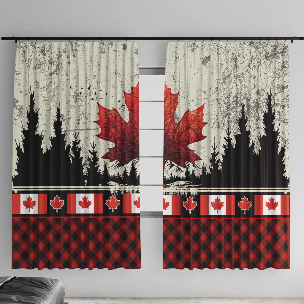 Canada Flag Window Curtain Maple Leaf & Plaid Pattern Design