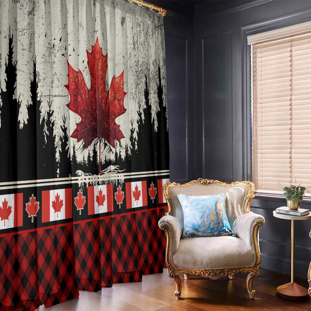 Canada Flag Window Curtain Maple Leaf & Plaid Pattern Design