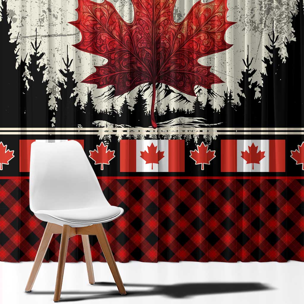Canada Flag Window Curtain Maple Leaf & Plaid Pattern Design