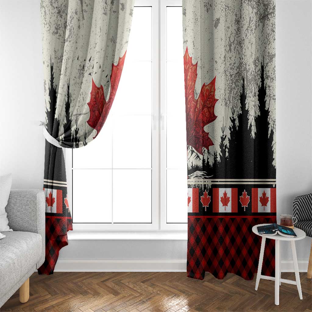 Canada Flag Window Curtain Maple Leaf & Plaid Pattern Design