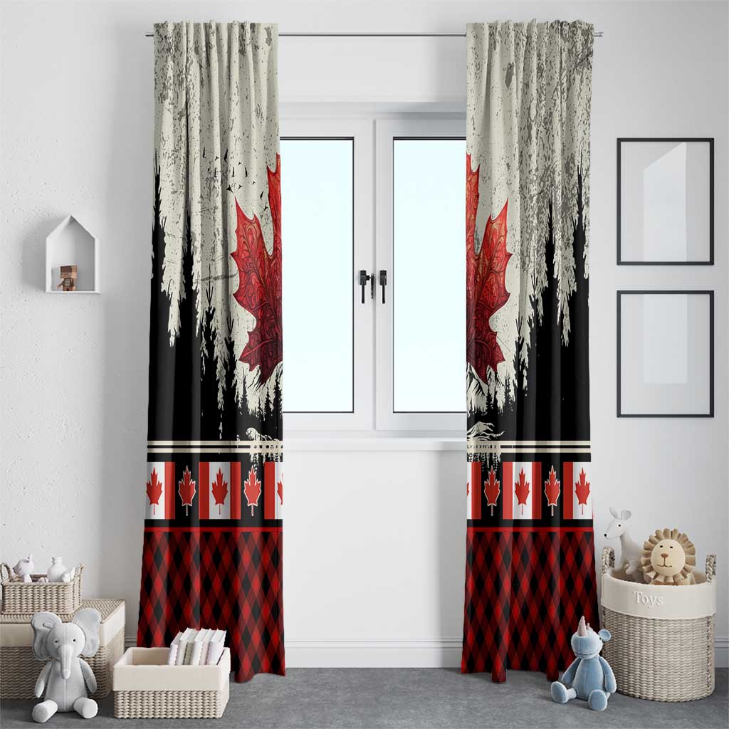 Canada Flag Window Curtain Maple Leaf & Plaid Pattern Design