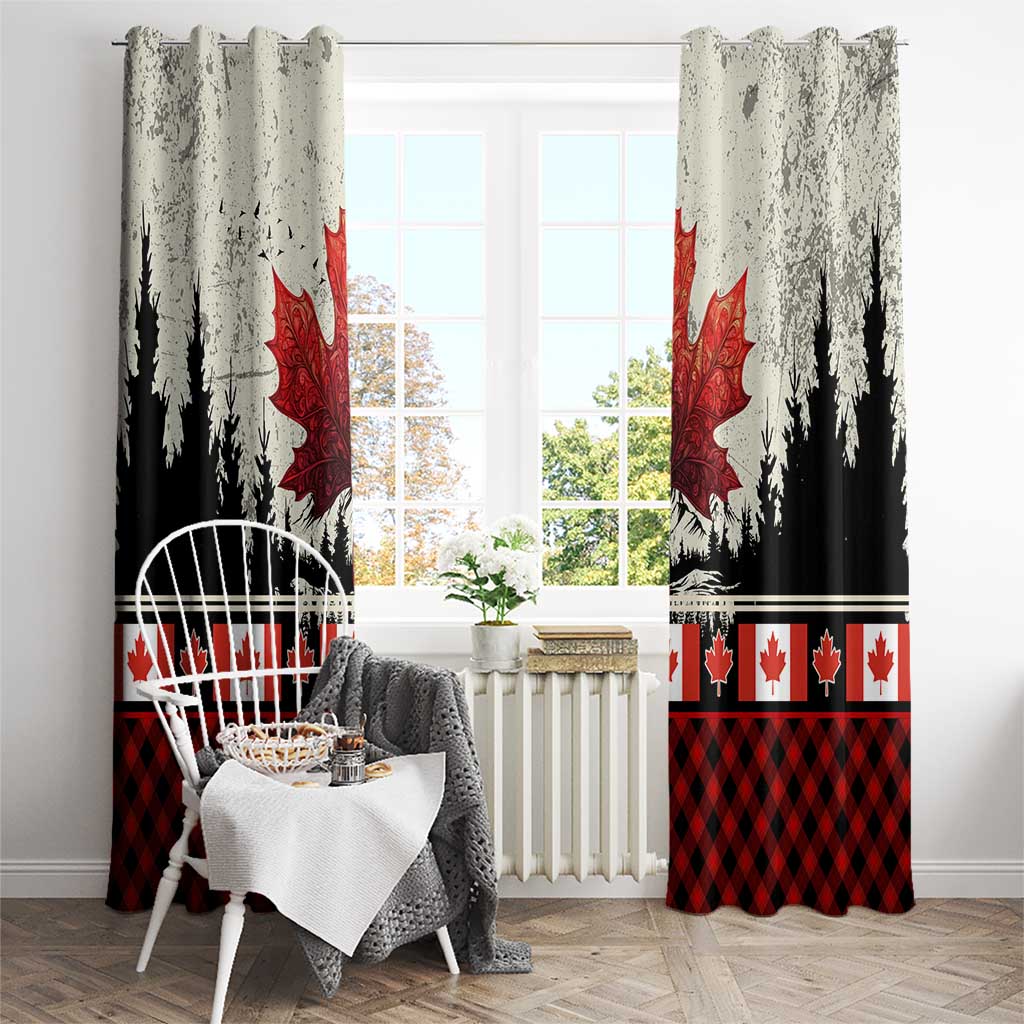 Canada Flag Window Curtain Maple Leaf & Plaid Pattern Design