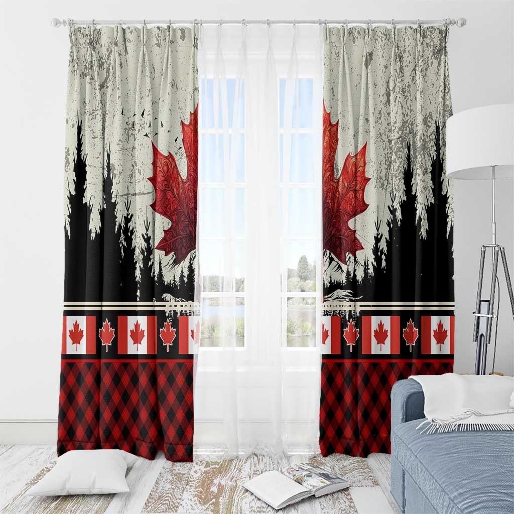 Canada Flag Window Curtain Maple Leaf & Plaid Pattern Design