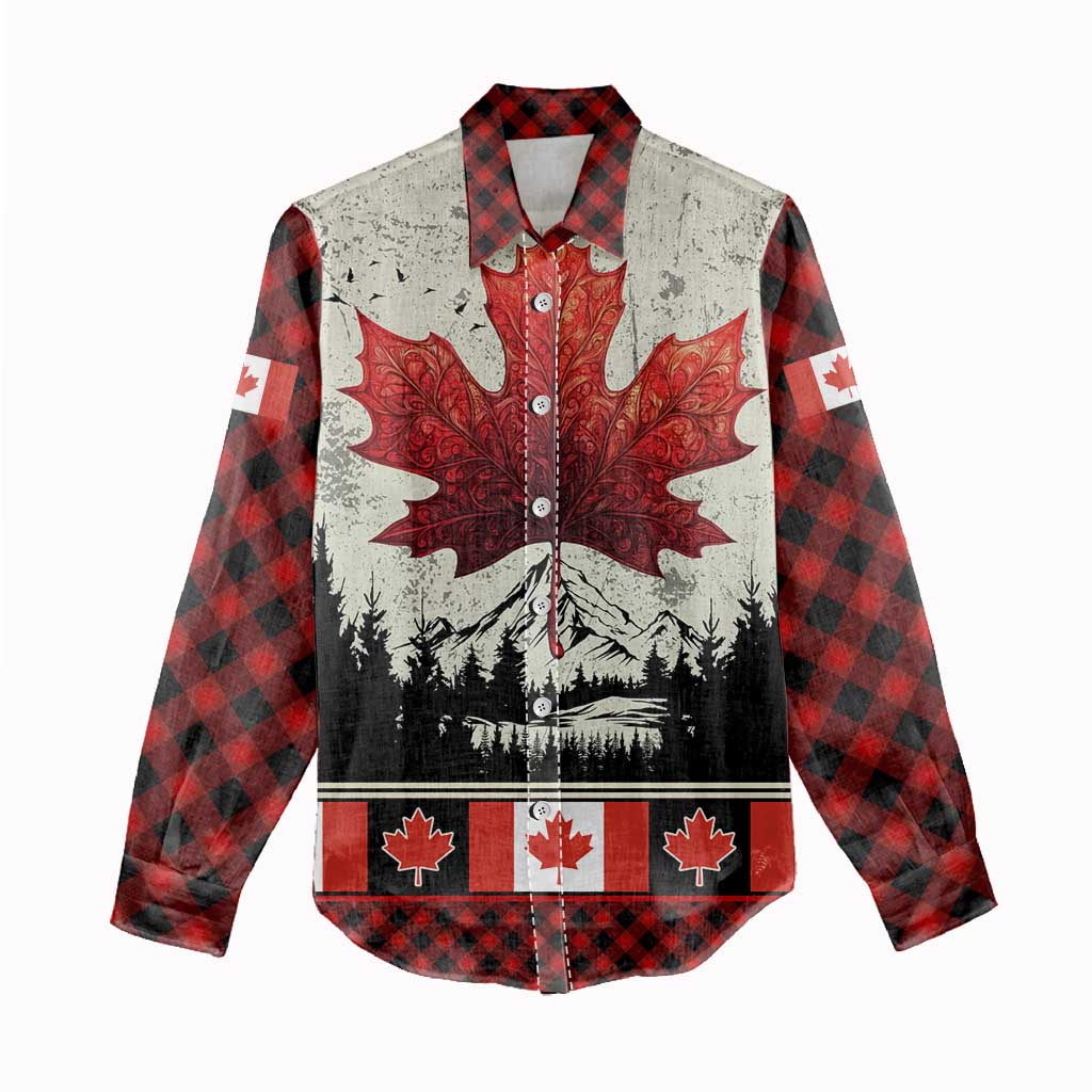 Canada Flag Women Casual Shirt Maple Leaf & Plaid Pattern Design