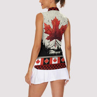 Canada Flag Women Sleeveless Polo Shirt Maple Leaf & Plaid Pattern Design