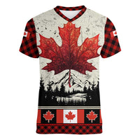 Canada Flag Women V-Neck T-Shirt Maple Leaf & Plaid Pattern Design